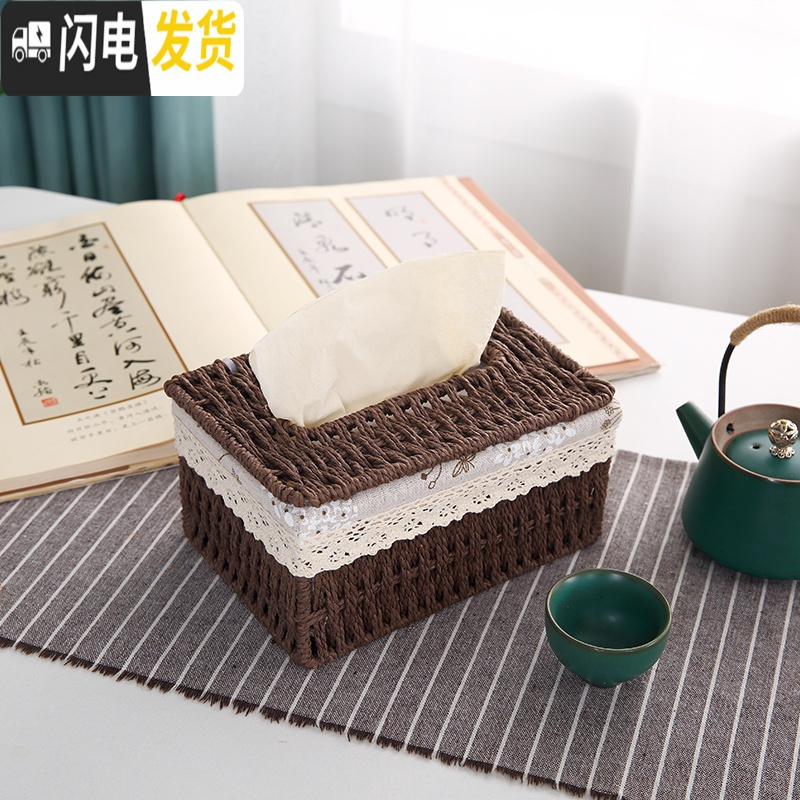 三维工匠欧式编织餐巾纸盒纸巾盒遥控器收纳盒中式家用客厅茶几抽纸盒高清大图