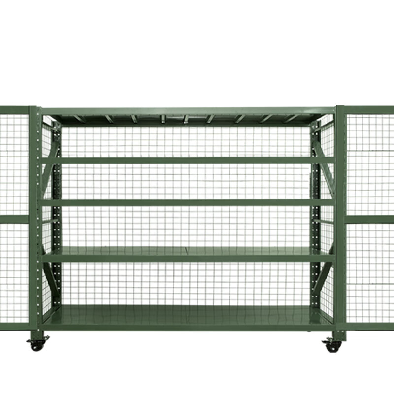 格具(GEJU) 四层军绿色货架单层承重500KG 长2200*高1600*宽1000MM 三面带网加床开门挂锁高清大图