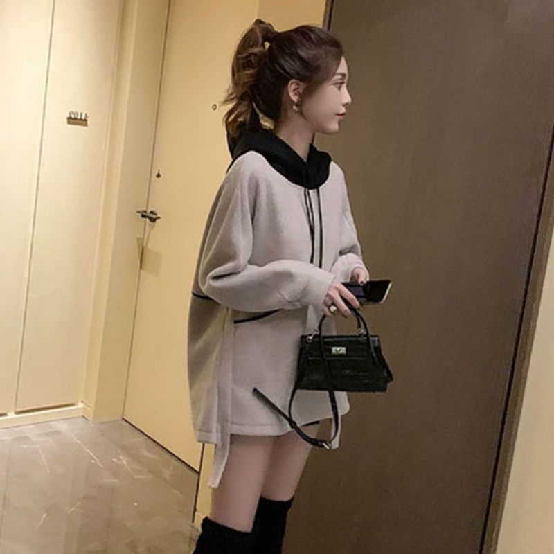 连帽卫衣女秋装2021新款潮韩版宽松薄款小个子中长款长袖上衣外套