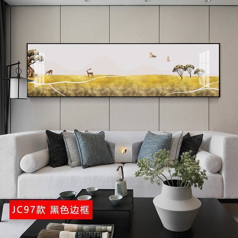 发财鹿客厅叠加装饰画现代简约沙发背景 jc97(黑色边框) 40×80cm晶瓷画(晶瓷工艺+金属框)统一发金色边框(需换图片