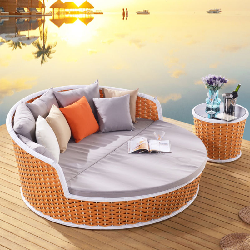 欧式户外编藤沙发组合别墅庭院酒店圆床会所游泳池室外鸟巢躺床