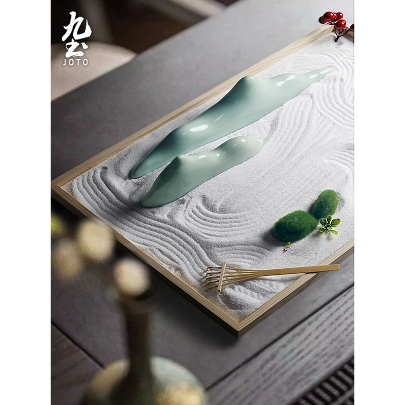 日式禅意假山微景观装饰品陶瓷枯山水摆件笔架茶席台面白沙盘创意 三维工匠 白色中号