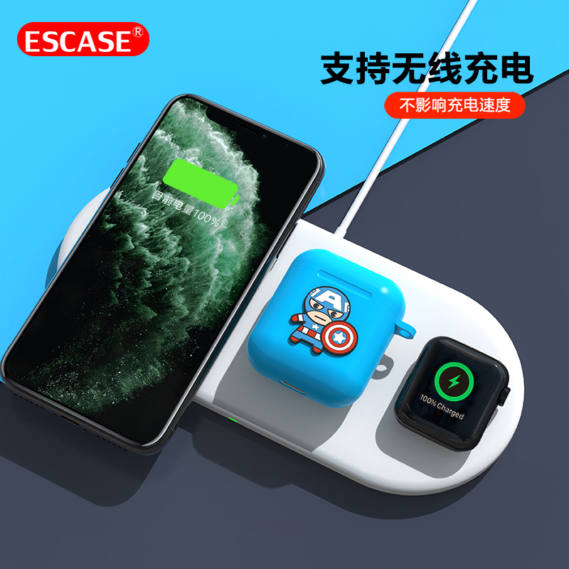 ESCASE 苹果耳机保护套 airpods1/2代 苹果无线蓝牙硅胶壳 潮牌创意收纳盒男女款 卡通可爱漫威正版美国队长