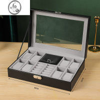 JiMi简约皮质带锁手表盒收纳盒名表收藏盒手表箱家用Watchbox 8+2黑色手表首饰盒开窗款