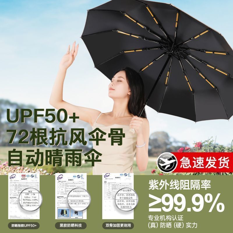 72骨全自动雨伞男女折叠大太阳伞晴雨两用防晒防紫外线遮阳伞高清大图