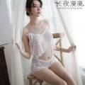 长夜漫漫 情趣内衣性感透视吊带连体丝袜女式情趣睡衣婚纱式开档露乳免脱夜店镂空蕾丝角色扮演三点式诱惑撩人比基尼成人用品 白色 均码