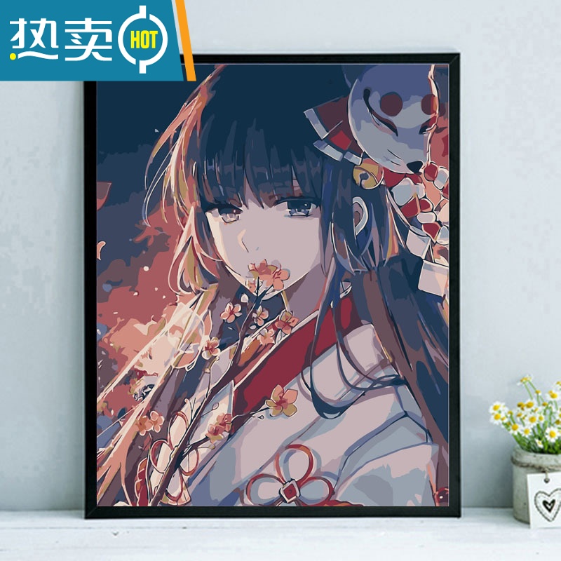 敬平数字油画diy卡通动漫阴阳师手工填充手绘填色减压油彩装饰画乐装饰画 X203雪女 60*75cm绷好2.5cm厚内框彩色画板+颜料+画笔