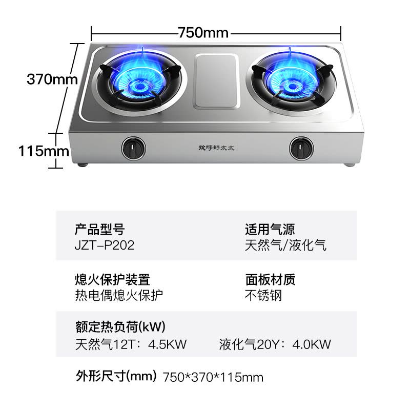 欢呼好太太双头燃气灶老式煤气灶台式双灶非嵌入式大火力猛火灶灶具台面式小型灶台煤气炉台上式液化气JZT-P202图片