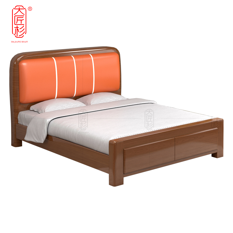 大匠杉 单人床实木床软包床 1200*2000mmDC382高清大图