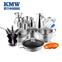 KMW 捍卫者304圆钮复合钢不粘中华炒锅套装A KMWSNTZ0003 套锅具炉灶通用炊具刀具厨房小工具套装27件套