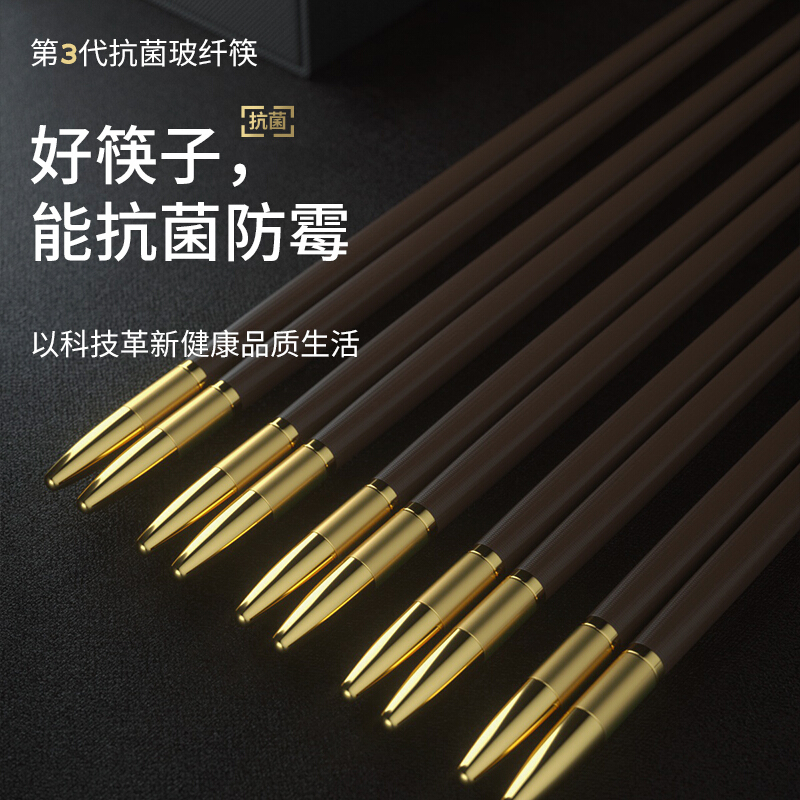 拾画 银离子抗菌合金筷 高档钛金设计防潮防滑筷子 不发霉耐高温家用餐具套装 10双装SH-6329