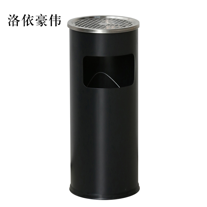 洛依豪伟不锈钢垃圾桶烟蒂柱灭烟桶带烟灰缸室外电梯口立式丽格圆形黑色
