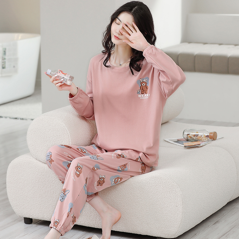 浪莎纯棉睡衣女春秋冬季2025年新款长袖束脚家居服可外穿套装高清大图