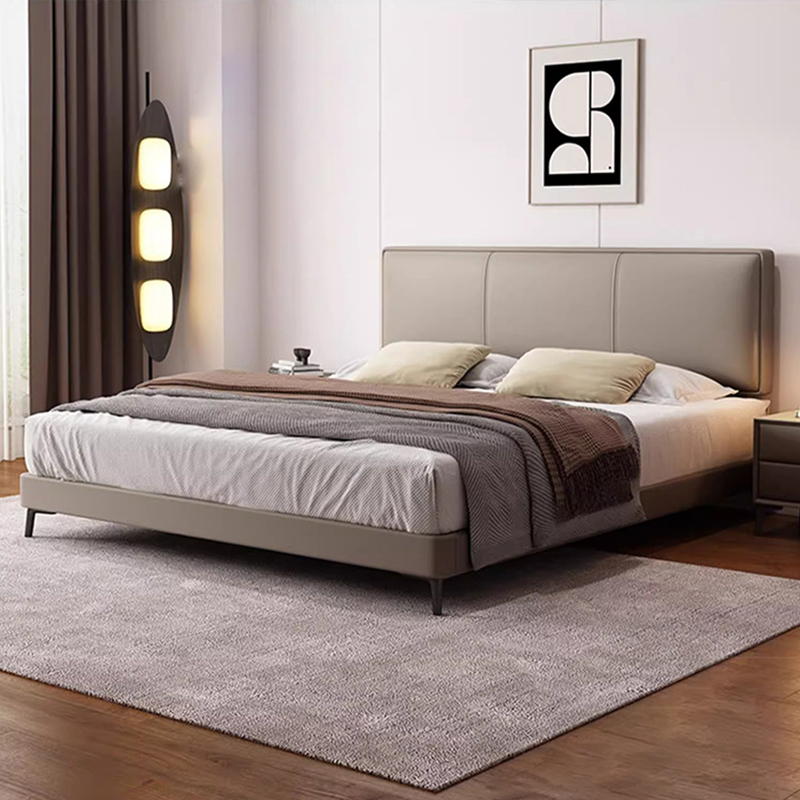 真皮床主卧次卧双人大床实木真皮极简婚床高清大图