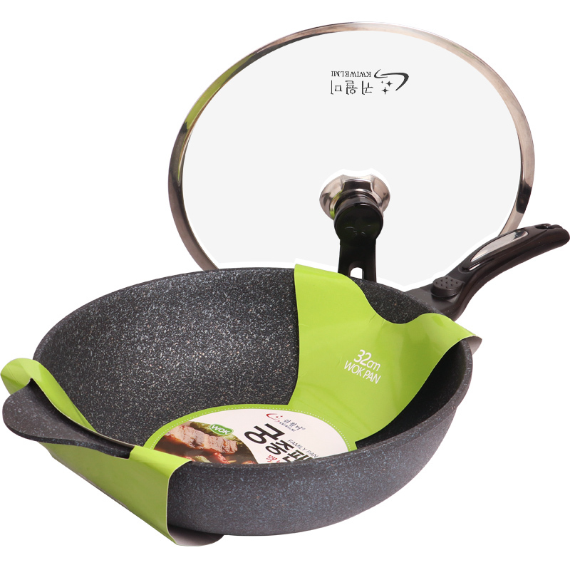 韩国麦饭石不粘锅炒锅无油烟电磁炉煤气灶专用煎炒两用家用平底小可