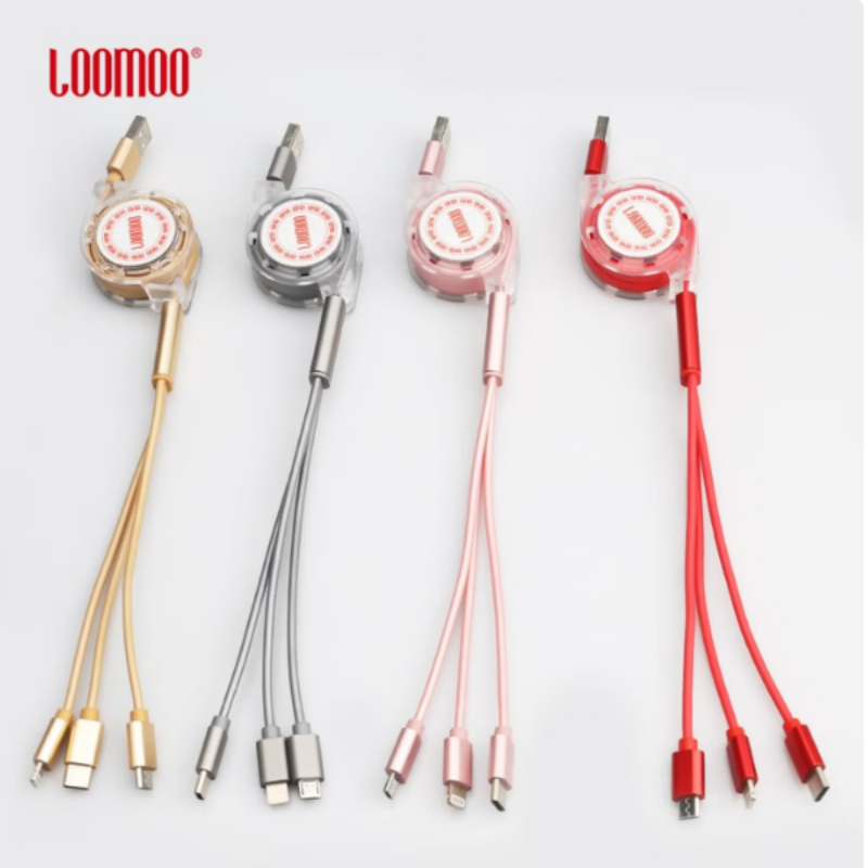 LOOMOO乐默 一拖三充电线(可伸缩) LCB-131 红色/土豪金/灰色可选 货期1周高清大图