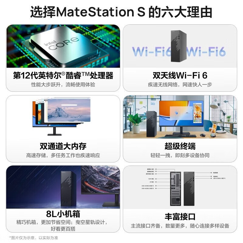华为MateStation S12代酷睿版办公多屏协同台式电脑主机[定制]i7/16G/1TB固态4G独显