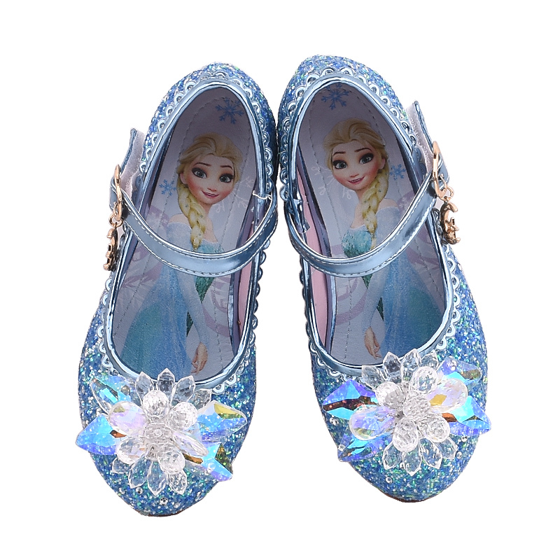 热卖新款儿童皮鞋爱莎公主鞋女童高跟鞋冰雪奇缘水晶鞋小女孩演出单鞋