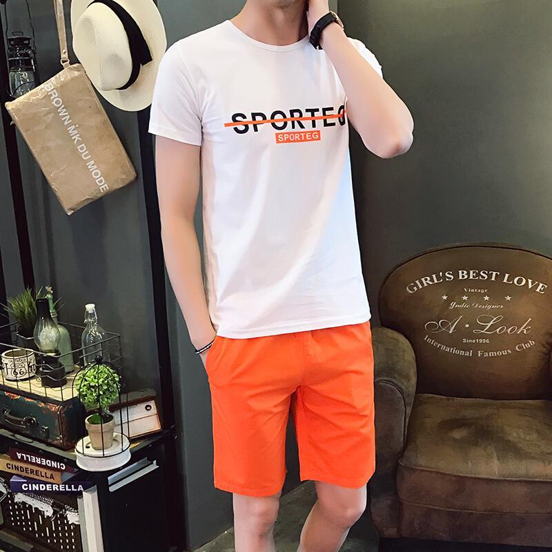春夏季男士休闲运动套装青少年修身夏装短袖T恤韩版短裤五分裤潮