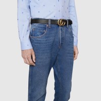 GUCCI/古驰 男女士通用GUCCI腰带 双G铜头黑色腰带 3CM复古做旧哑光皮
