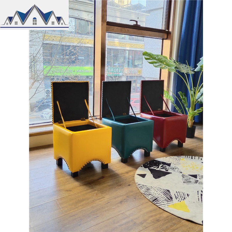 时尚创意方皮墩美式沙发坐墩懒人矮凳客厅家用换鞋凳储物凳子_2_723高清大图