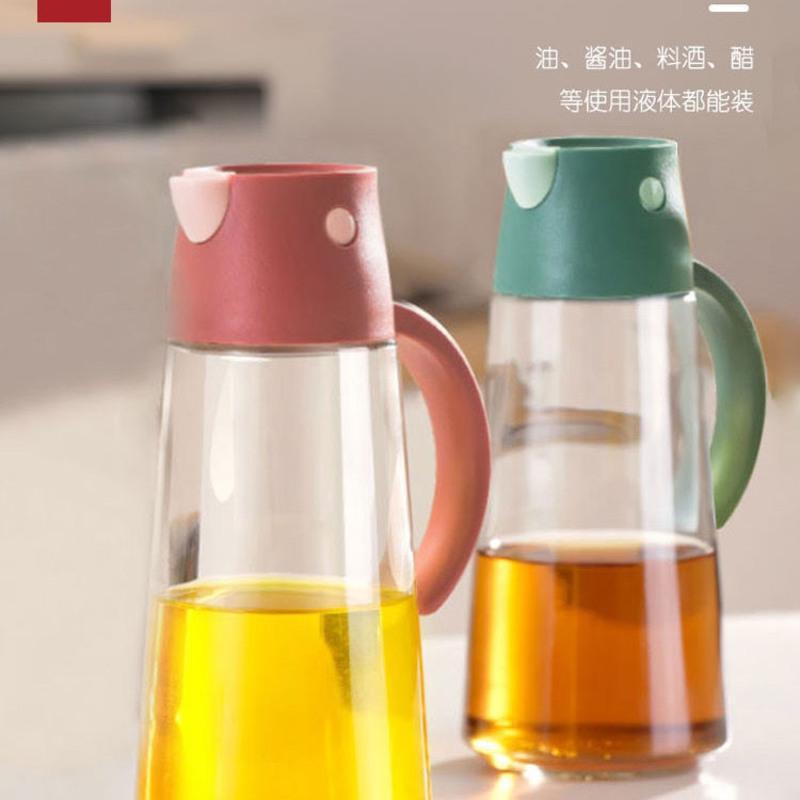 方形料理碗370 日本玻璃油壶自动开合装油倒油防挂漏油厨房家用大容量酱醋罐油瓶