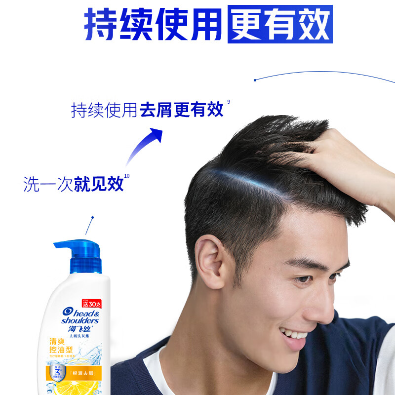 海飞丝 去屑洗发水 男士清爽去油型430g*2+200g 洗头膏液控油高清大图