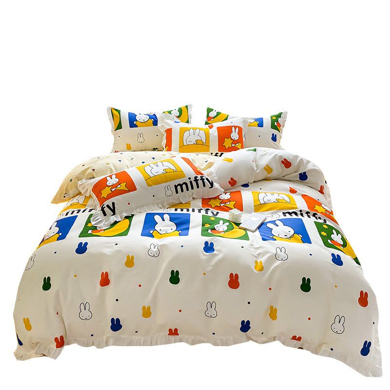 米菲兔四件套卡通花边被套2023春季全棉床单被罩床上三件套图片