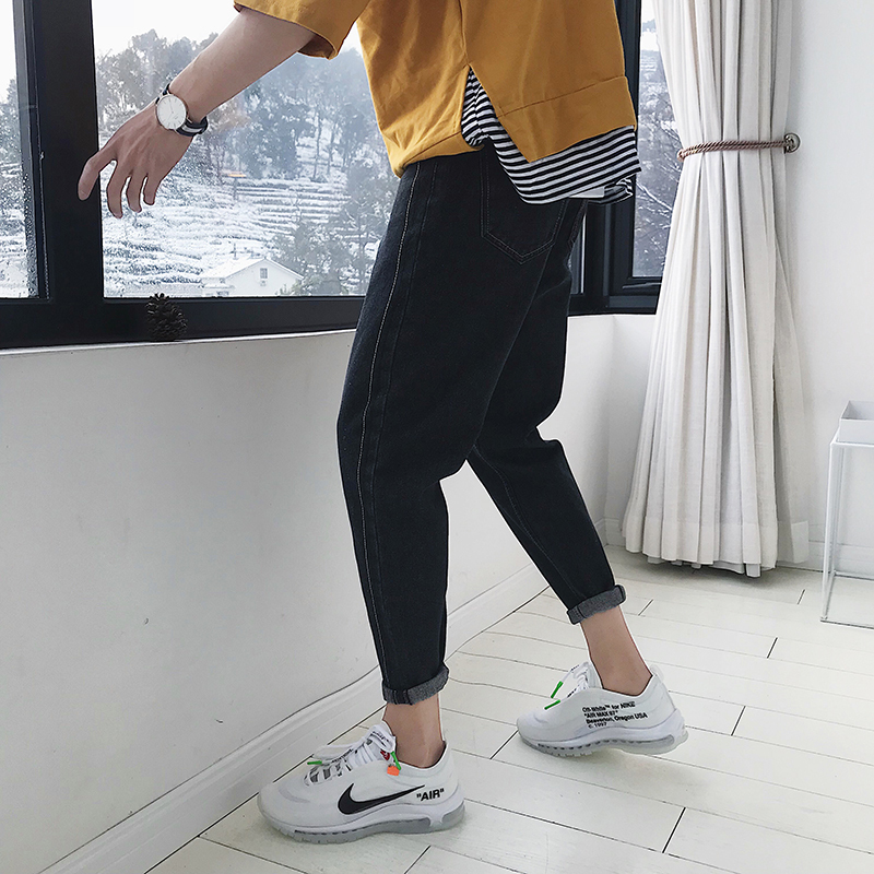 夏季男士牛仔裤韩版帅气2018年轻水洗复古小青年男生九分裤子哈伦
