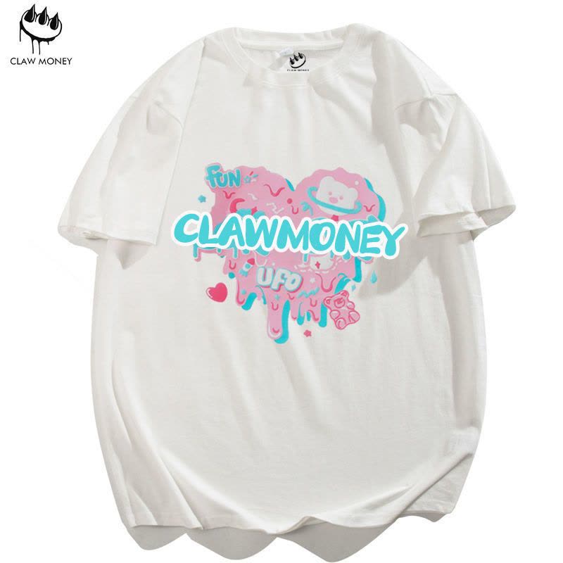 Claw money融化爱心小熊设计感小众T恤男女短袖情侣半袖ins体恤衫图片