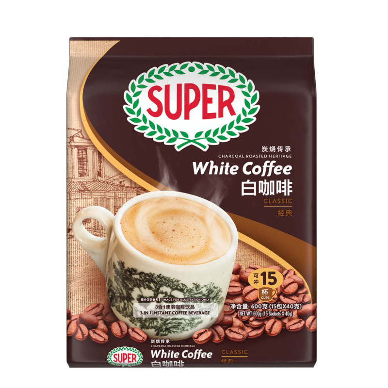 [买2送杯勺]马来西亚进口品牌白咖啡 Super超级炭烧经典原味三合一600g 速溶咖啡粉袋装
