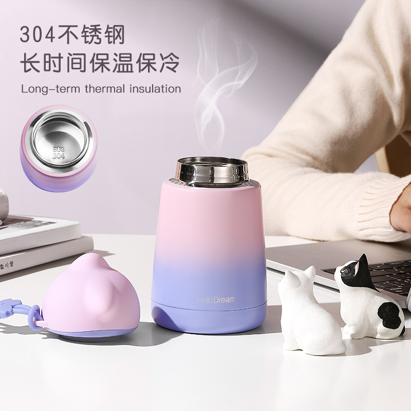 美帮汇保温杯女便携迷你小巧小号水杯学生简约超萌创意潮流个性杯子高清大图