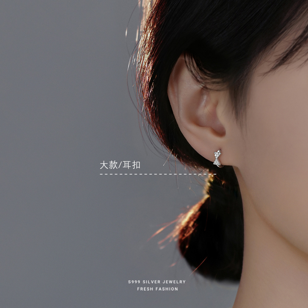 999足银微镶锆石蝴蝶结耳扣女轻奢小众ins小巧气质耳骨钉耳环批发 大款/耳扣/白金色