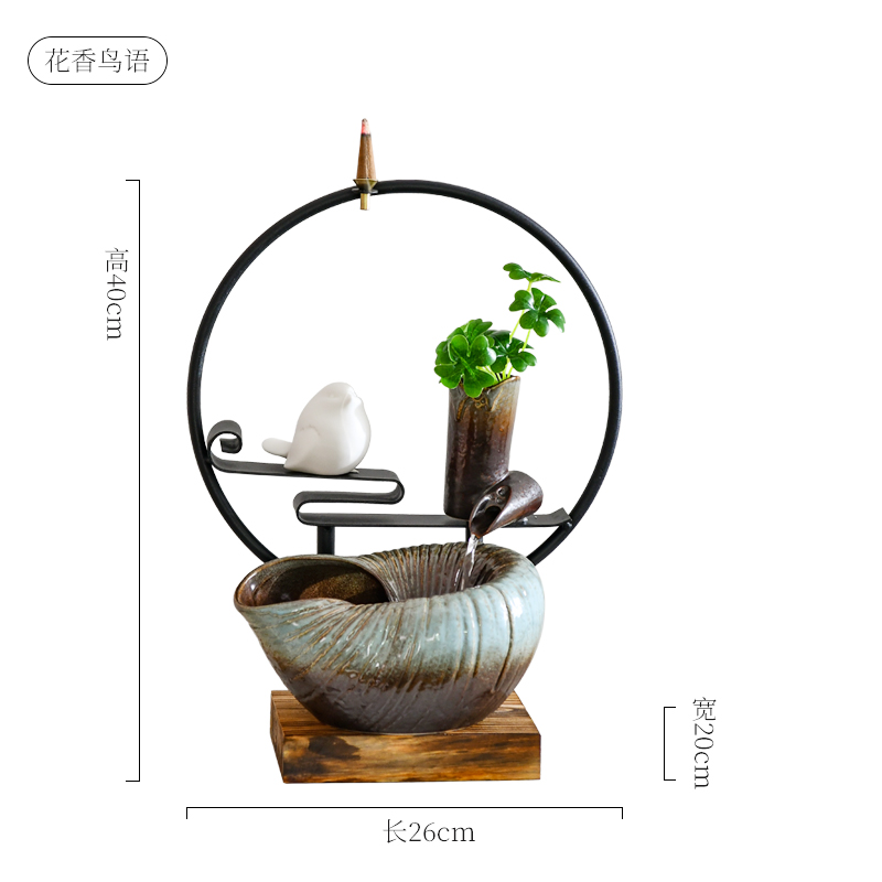 陶瓷流水喷泉摆件创意桌面摆设家居办公室卧室客厅加湿装饰品 三维工匠 花香鸟语高清大图