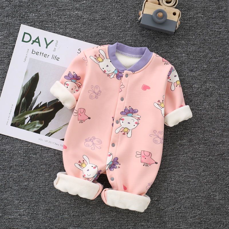 婴儿连体衣加绒加厚秋冬款幼儿保暖衣服莎丞
