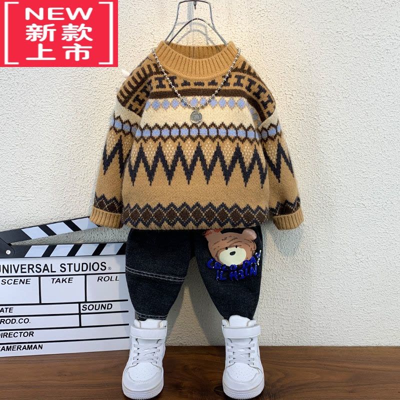 可莉允男童加绒毛衣秋冬款2022新洋气小童宝宝针织打底冬季儿童加厚线衣图片