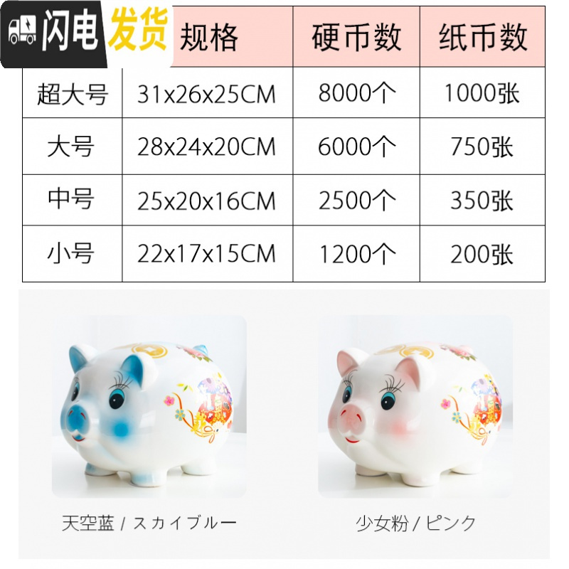 三维工匠儿童存钱罐创意简约大人用家用不可取储蓄罐只进不出可爱女生小猪 天空蓝小号[可存可取]高清大图