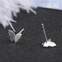 925纯银耳钉女士小耳丁小清新简约拉丝蝴蝶耳钉韩国银饰品女学生送女朋友老婆生日礼物送女朋友七夕情人节礼物