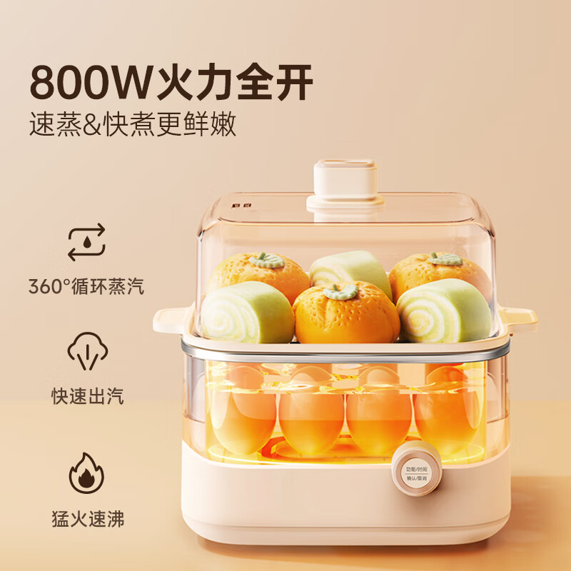 小熊智能定时煮蛋器 黄色不锈钢内胆机械控制多功能蒸煮电器高清大图