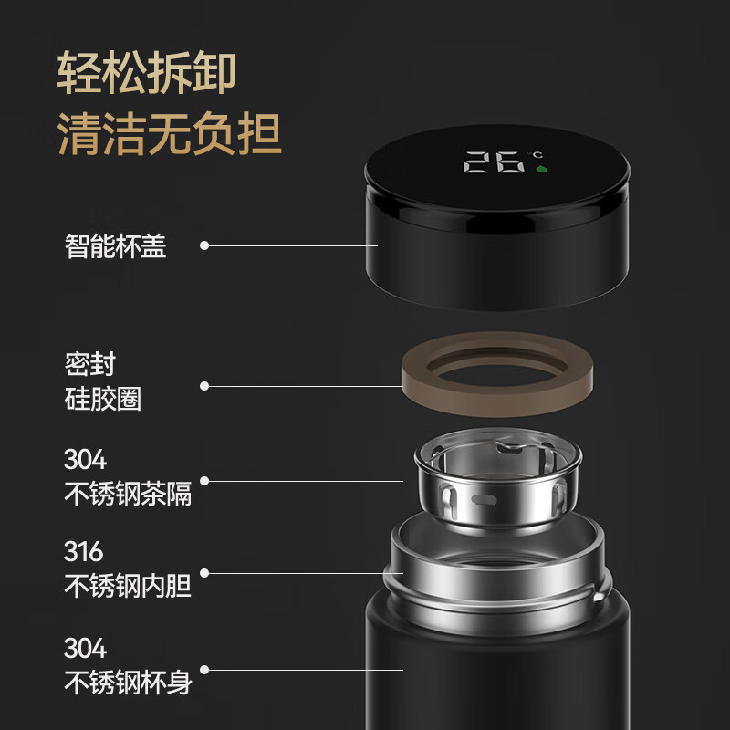 哈尔斯(HAERS)智能保温杯男女士水杯大容量316不锈钢茶杯便携车载办公室杯子
