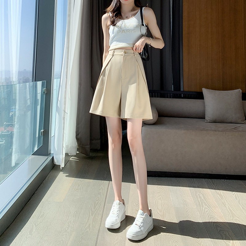 休闲短裤女夏高腰a字显瘦2023新款外穿宽松5分中裤阔腿夏季五分
