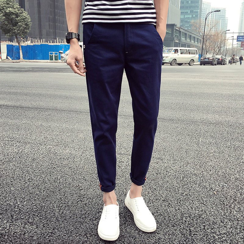 春夏男士哈伦裤韩版修身休闲裤小脚九分裤男加肥加大码百搭哈伦裤