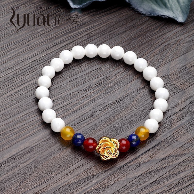 Ryual 3D硬金手链黄金转运珠手链 足金999砗磲玫瑰花女士手串 路路通手串计价款