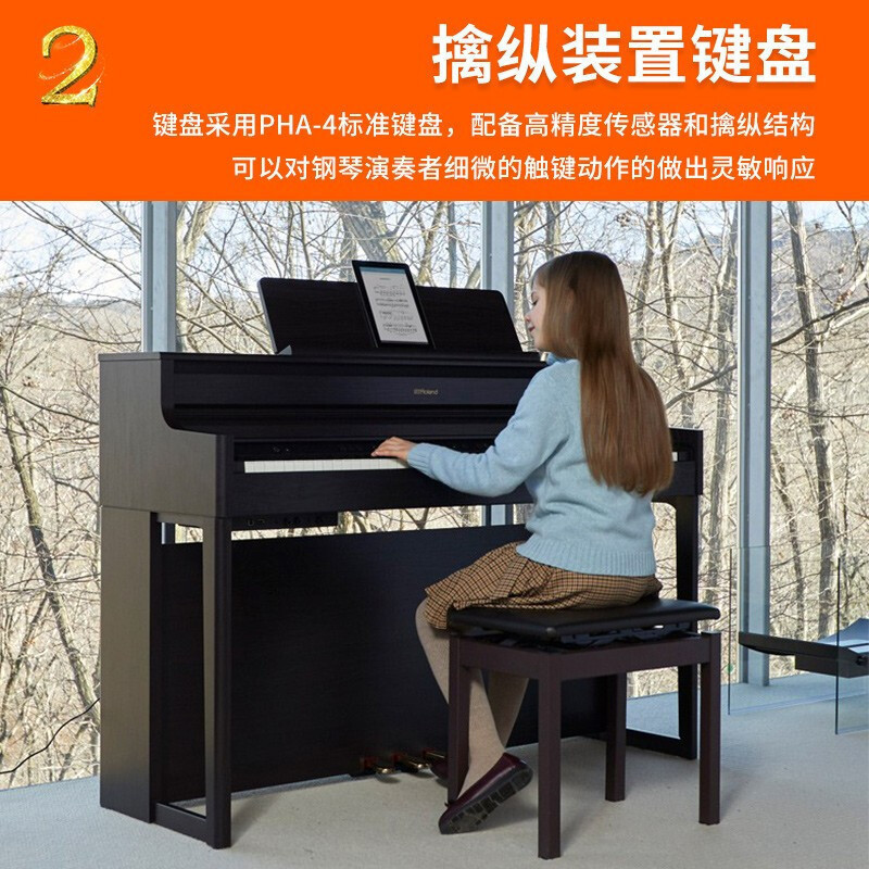 罗兰(Roland)智能电钢琴HP701-CH带盖88键重锤电子数码钢琴 专业高端立式舞台演奏钢琴炭黑色+配件礼包