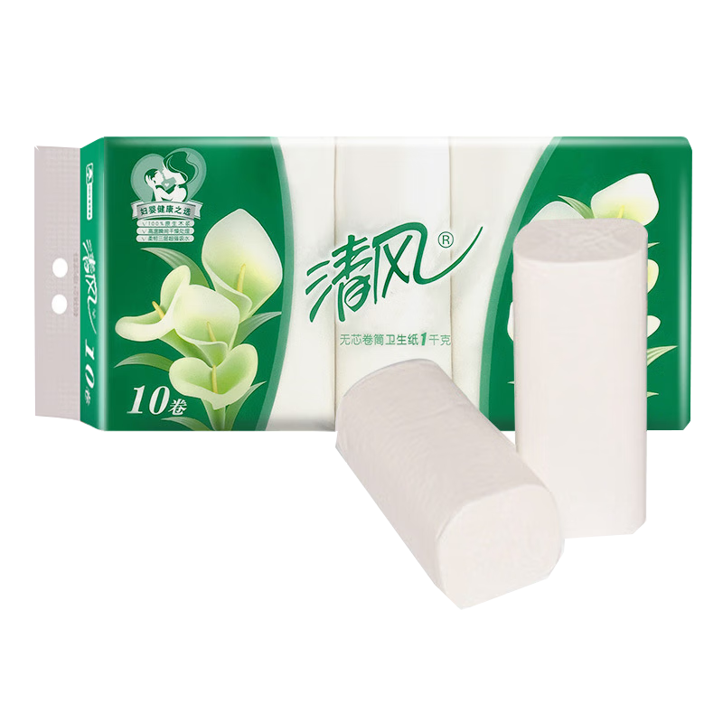 清风家用无芯卷纸1000克4层卫生纸手纸木浆纸 1提10卷(随机新旧)版本(5件起订)高清大图