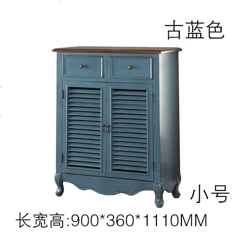 美式乡村复古鞋柜 地中海两百叶窗玄关柜 原创设计欧式蓝家具