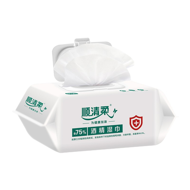 顺清柔 顺清柔 75%酒精湿巾80片*1包清洁杀菌消毒湿巾棉片 含酒精一次性清洁湿 单包装