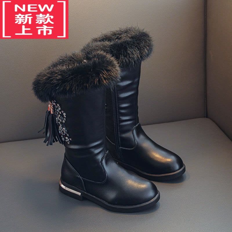 可莉允女童靴子2022秋冬新款长靴儿童高筒靴中大童公主加绒靴子图片