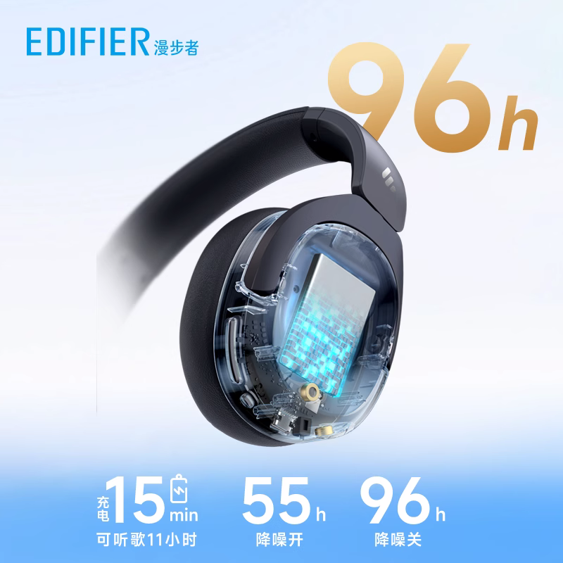 EDIFIER/漫步者 W830NB 头戴式主动降噪蓝牙耳机无线运动耳麦续航游戏双金标 晨曦白高清大图