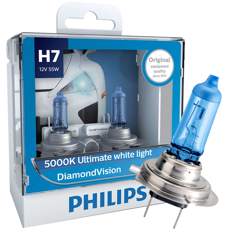 飞利浦(PHILIPS)蓝钻之光H7升级型汽车灯泡近光灯远光灯卤素灯2支装 色温5000K